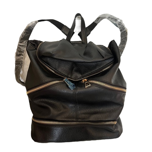 Handbags - Black Leather Travel Makeup Cosmetic Bag with Gold Hardware by My Accessories